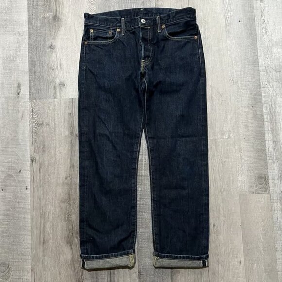 Uniqlo Dark Wash Selvedge Straight Leg Japanese Button Fly Denim Jeans 'Men's 32 - Picture 1 of 4